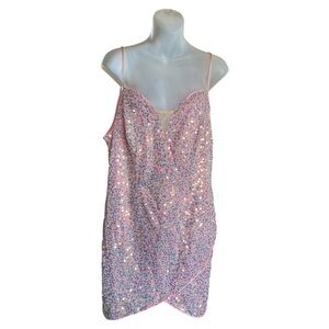 Double Crazy Pink Sequin Spaghetti Strap Bodycon Party Dress Size 2XL